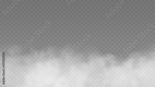 White fog texture isolated on transparent background. Steam special effect. Realistic vector fire smoke or mist	