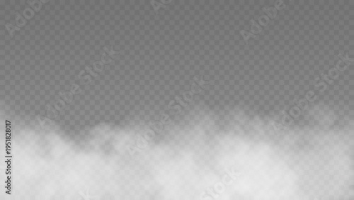 White fog texture isolated on transparent background. Steam special effect. Realistic vector fire smoke or mist	