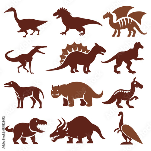 Collection of silhouette dinosaur icons in varying sizes and shapes