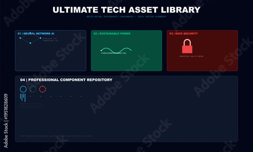 Set of tech UI elements and icons vector