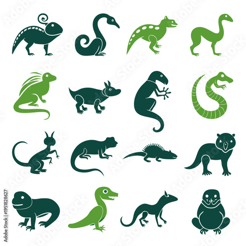 Collection of vector graphics icons depicting various animals