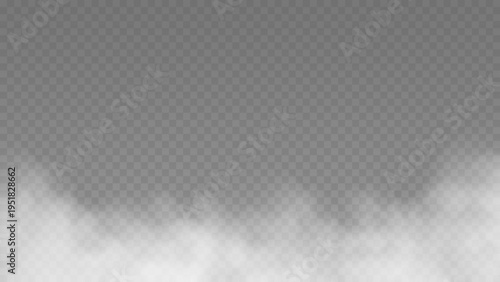 White fog texture isolated on transparent background. Steam special effect. Realistic vector fire smoke or mist	