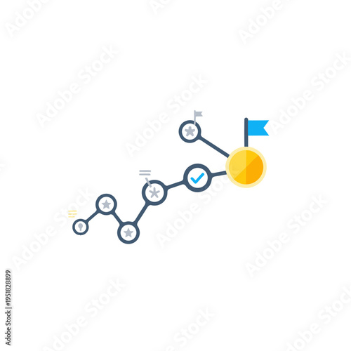 Business goal path with progress steps and destination flag