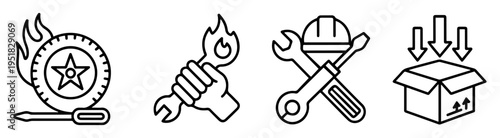 factory labor production line icon set