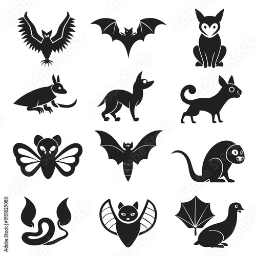 Black animal silhouettes illustration for Halloween theme graphic resources