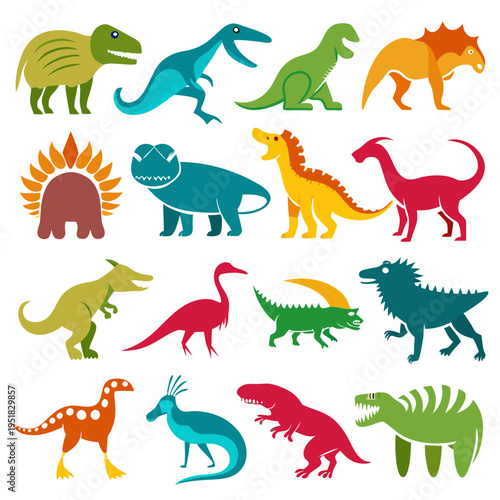 Colorful Cartoon Dinosaur Collection on White Background