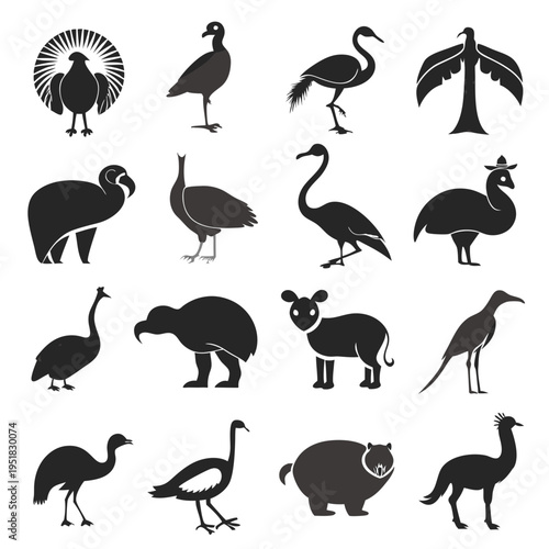 Silhouetted birds and mammals vector graphics for diverse wildlife