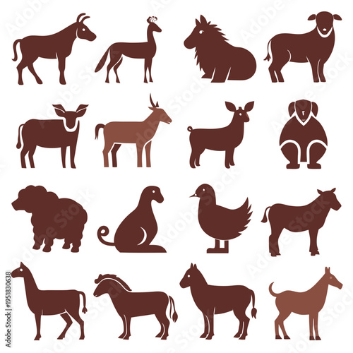 Set of Brown Silhouette Animals for Graphic Design Projects