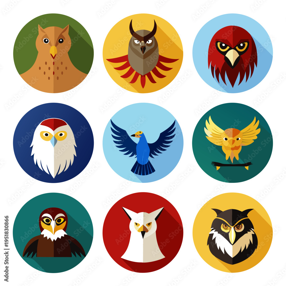 Fototapeta premium Flat Style Bird Icon Set Collection Various Species