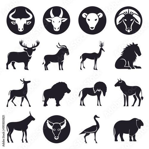 Silhouetted collection of wildlife icons in vector format