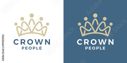 Simple community logo design template. People shapes logo design with crown minimalist vector illustration. Symbol, icon, creative.