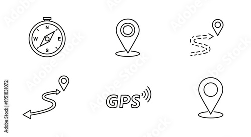 Navigation icons with GPS and location symbols.