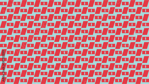 Red Geometric Seamless Pattern on Light Blue Background vector illustration