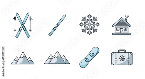 Winter sports and travel icons set.
