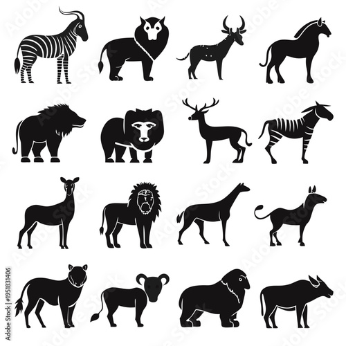 Black and white animal icon set illustration vector