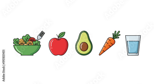 Healthy food and drink icons.