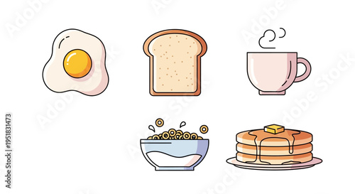 Breakfast food and drink icons.