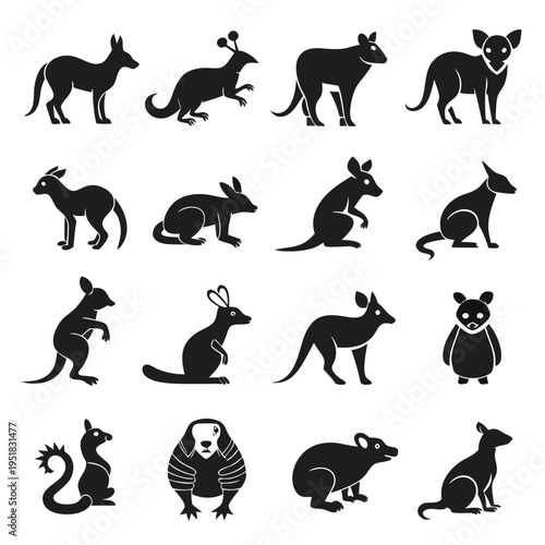 Collection of animal silhouettes in flat graphic style