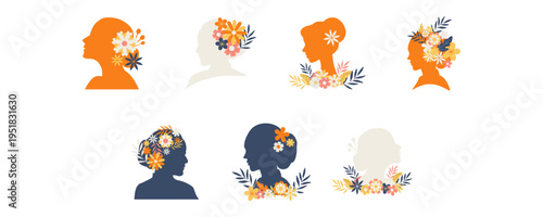 Kartini's Day Silhouette with Flowers Decoration Illustration. Emancipation, Women Empowerment Vector Isolated