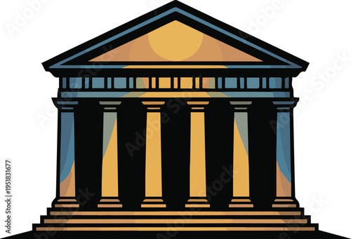 Yellow and blue illuminated lighthouse on dark background beacon