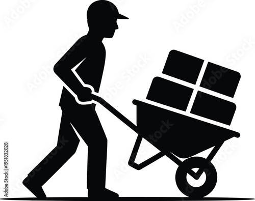 Man pushing a wheelbarrow filled with blocks