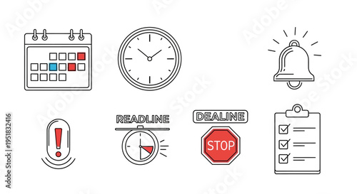 Collection of time management icons and symbols.