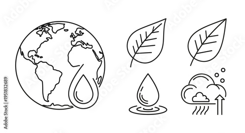 Earth with leaves and water droplets.