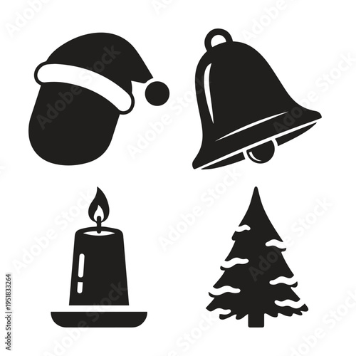 Set of Four Minimalist Christmas Holiday Vector Icons