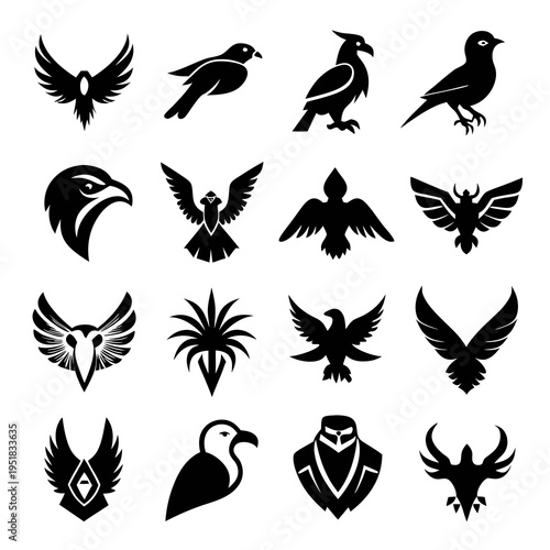 Black and white bird silhouette vector icons graphic collection