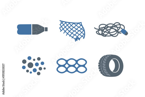 Ocean Pollution Icons Set