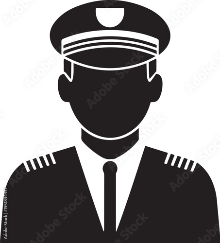 Hand Drawn Male Pilot Black and White Avatar Illustration in Minimal Line Art Style Design