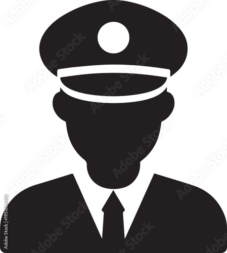 Hand Drawn Male Pilot Black and White Avatar Illustration in Minimal Line Art Style Design