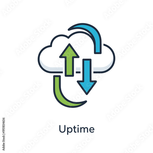 Cloud data transfer uptime icon with upload download arrows