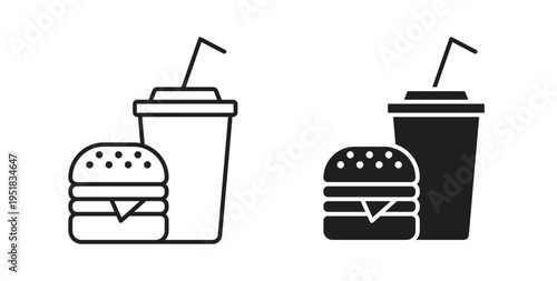 Hamburger soda icon in line design. Editable stroke icon.