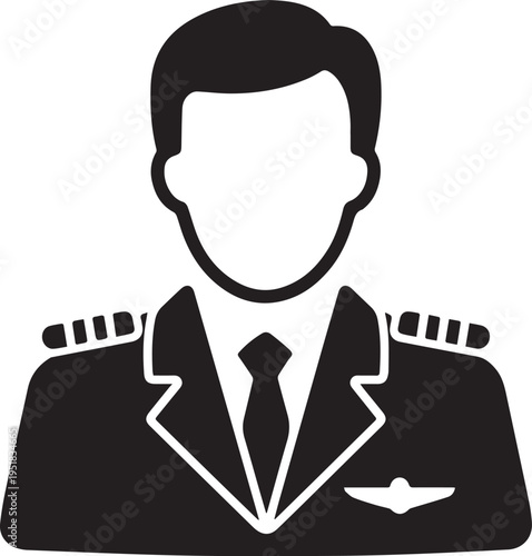 Hand Drawn Male Pilot Black and White Avatar Illustration in Minimal Line Art Style Design