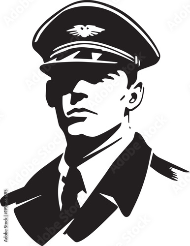 Hand Drawn Male Pilot Black and White Avatar Illustration in Minimal Line Art Style Design