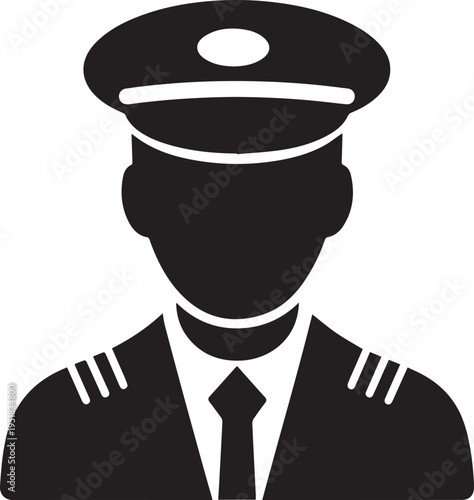 Hand Drawn Male Pilot Black and White Avatar Illustration in Minimal Line Art Style Design