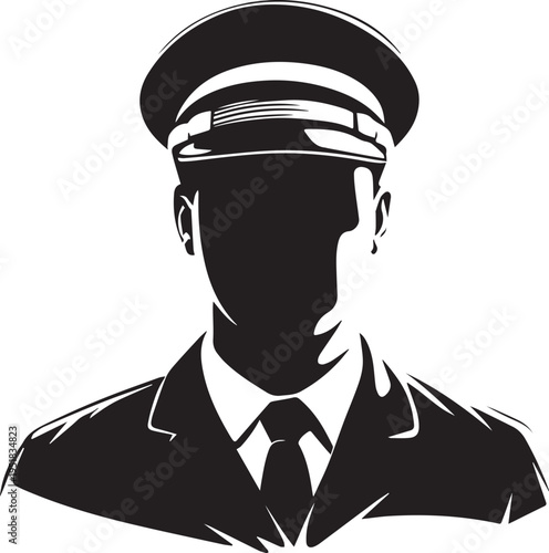Hand Drawn Male Pilot Black and White Avatar Illustration in Minimal Line Art Style Design