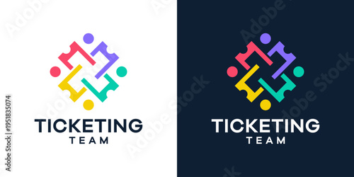 Ticketing logo design. Community team design graphic with ticket vector illustration. Symbol, icon, creative.