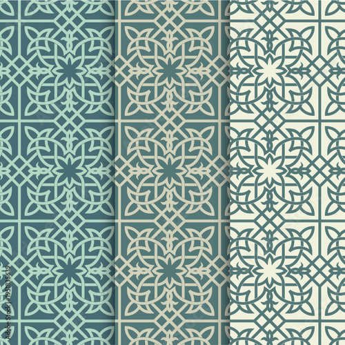 Abstract Islamic Motif. Elegant Geometric Pattern. Set on Three Different Color.