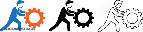 Icon of teamwork and progress with gears and business people