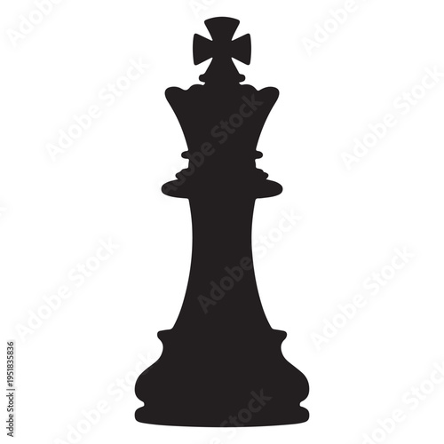 A striking black chess king stands prominently against a white background a regal silhouette