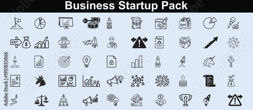 Business startup pack featuring thin line conceptual vector illustrations
