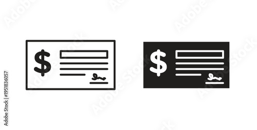 Money check icon in line design. Editable stroke icon.