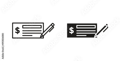 Money check icon in line design. Editable stroke icon.