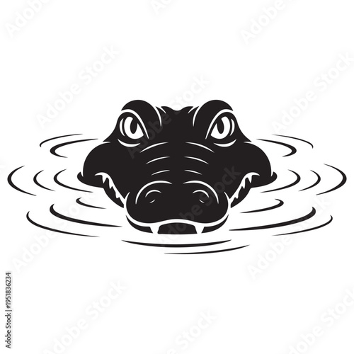 An alligator s head emerges from rippling water showcasing a striking black silhouette