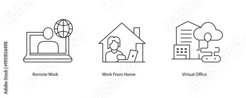 Remote Work, Work From Home, Virtual Office icon, remote office, home office, internet work, virtual team, online career, flexible job