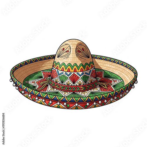 Vibrant sombrero hat with colorful patterns and designs on display