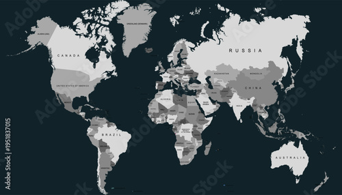 World map. Grey modern vector map. Silhouette map.	