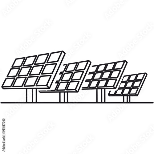 line art solar panel array illustration for renewable energy concept